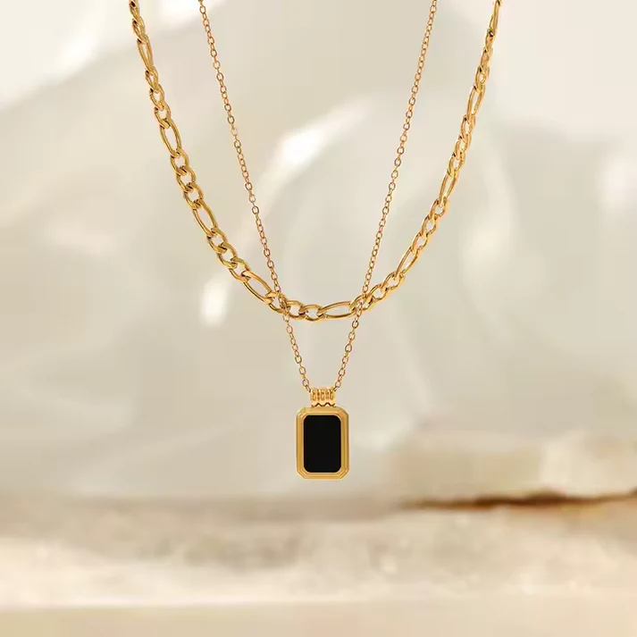 Double-layer Herringbone Cubic Square Beads Necklace