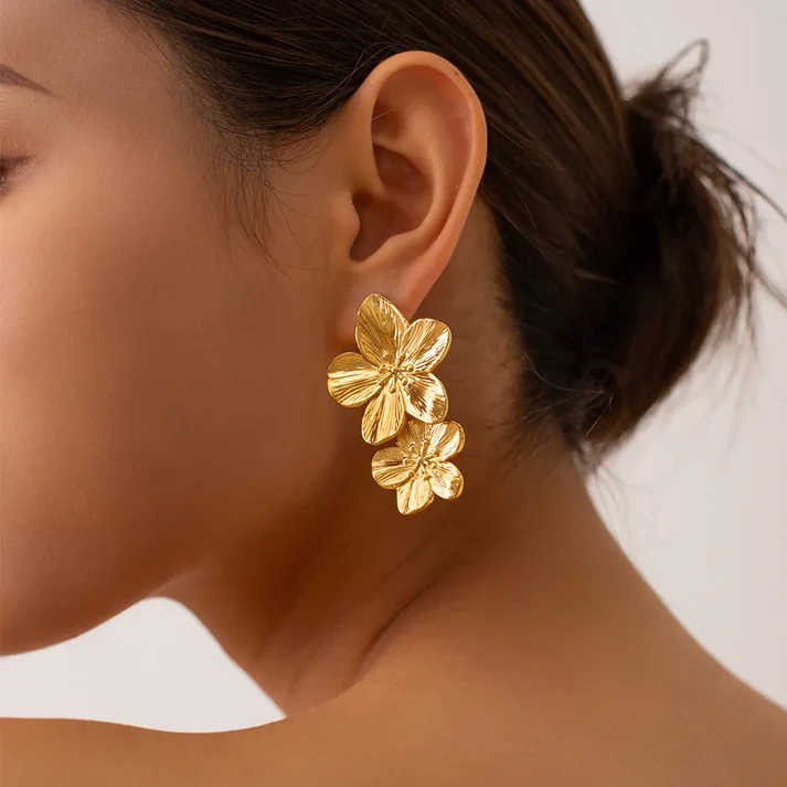 Double Flower Pendant Earrings