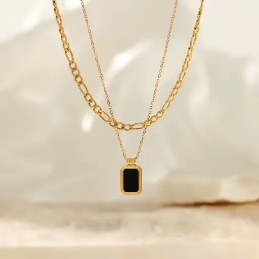 Double-layer Herringbone Cubic Square Beads Necklace
