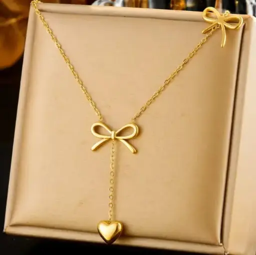 Heart Drop Two Bow Necklaces