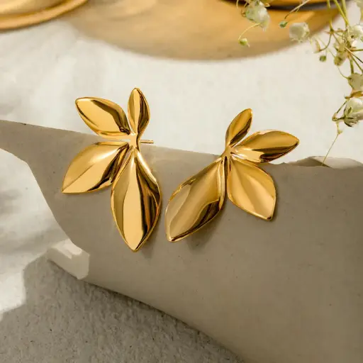 Gold Metal Leaf Style Studs