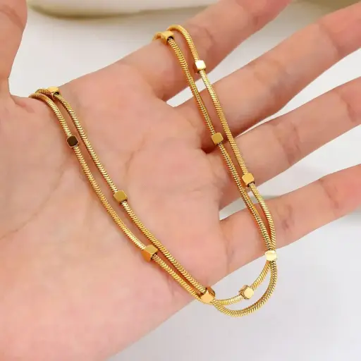 Double-layer Herringbone Cubic Square Beads Necklace